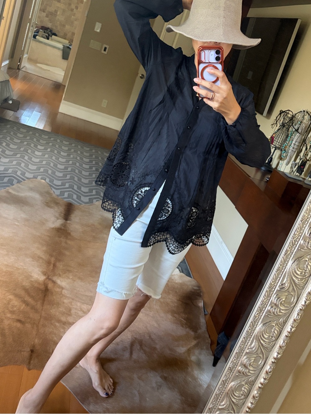 V Cristina Super classic black silk and cotton top